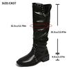 Fashion Rivet Decor Mid-Tube Boots Autumn New for Women Black PU Mid Heel Long Leather Boots Pleated Slip on Bottes Femmes Fashion Botas