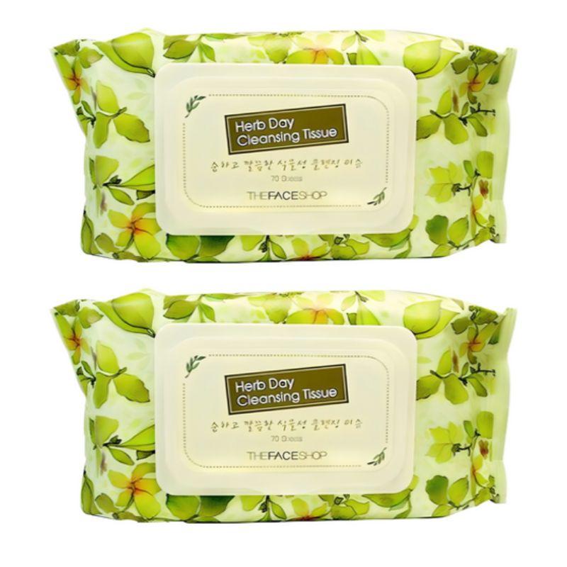 The Face Shop Herb Day Cleansing Tissue (70 Sheets × 2 Packs)