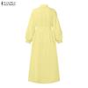 ZANZEA Women Casual Round Neck Long Sleeve Lace Patchwork Long Dress