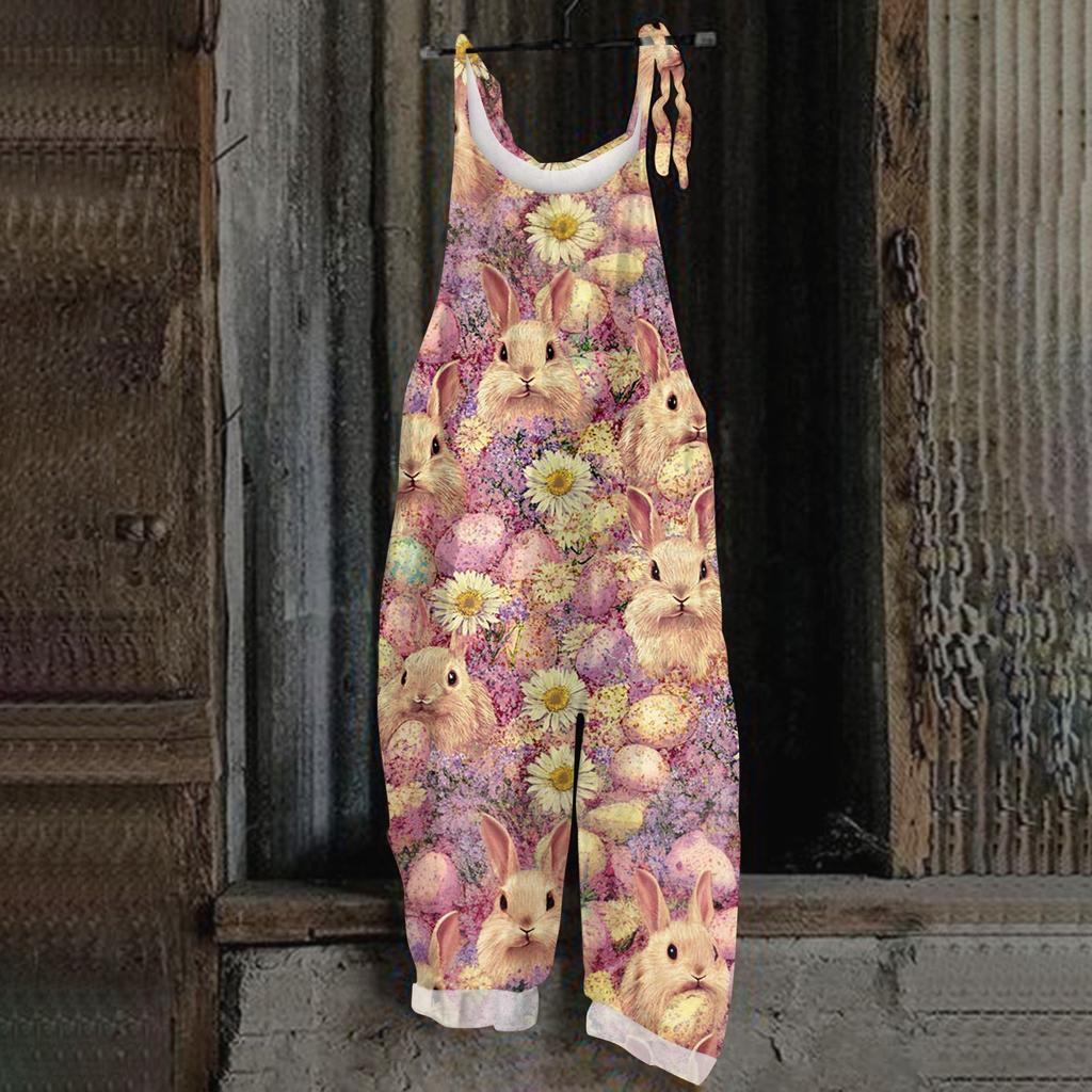 Women's Romper Print Casual Loose Cotton Linen Overalls