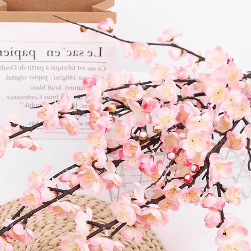 Spring Plum Blossom Bouquet Branch Silk Flower Artificial Flowers for Wedding Home Office Party Hotel Yard Decoration