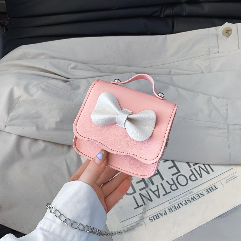 Bow Tie Shoulder Crossbody Bag Girls Trendy Mini Square Bag For School And Play
