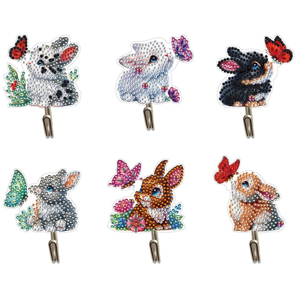 6Pcs Diamond Painting Art Hooks Animal Flower Diamond Painting Hanger Rhinestone Painting Keychain Hanger for Home Office Decor