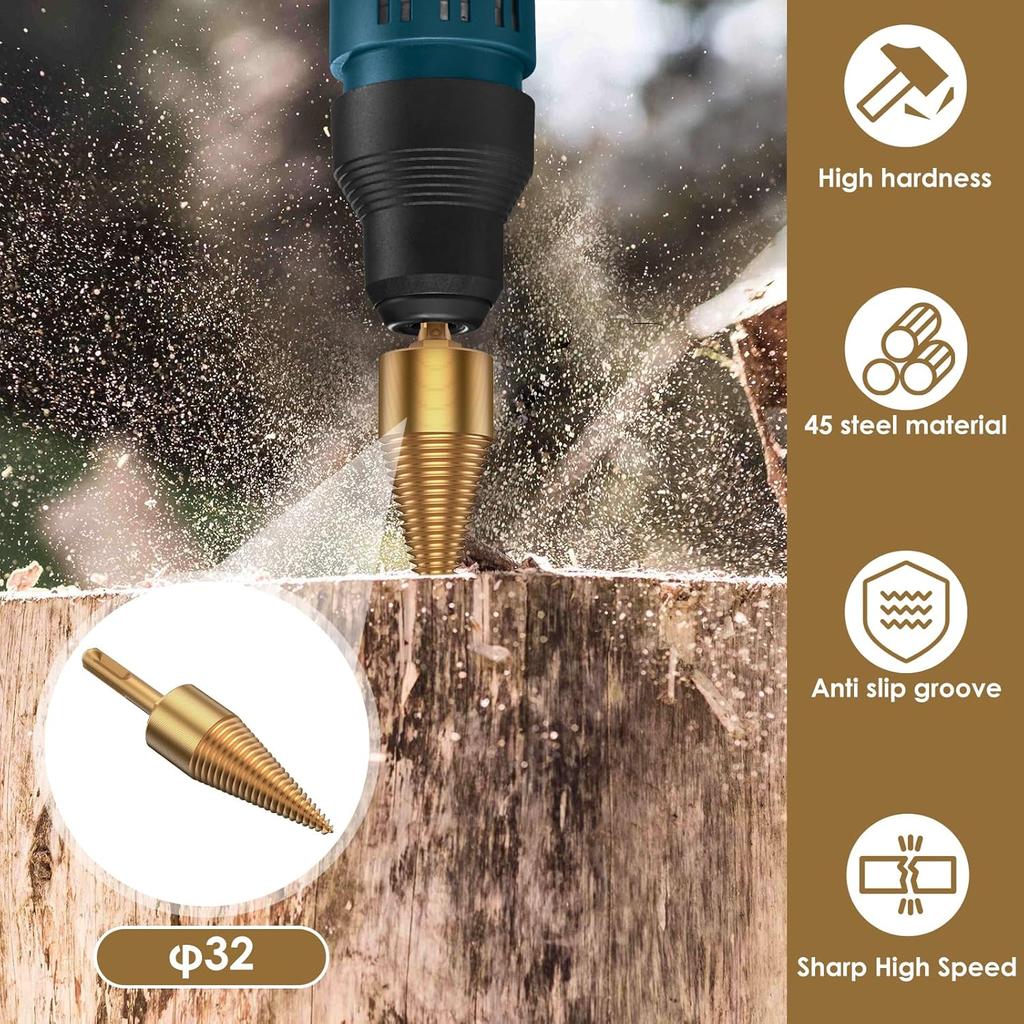 Firewood Drill Bit Set, Easy To Use Fire Wood Splitter Drill Bit Tool, High Efficient Wood Splitting Drill Bit with 4 Replacement Rod, Wear Resistant