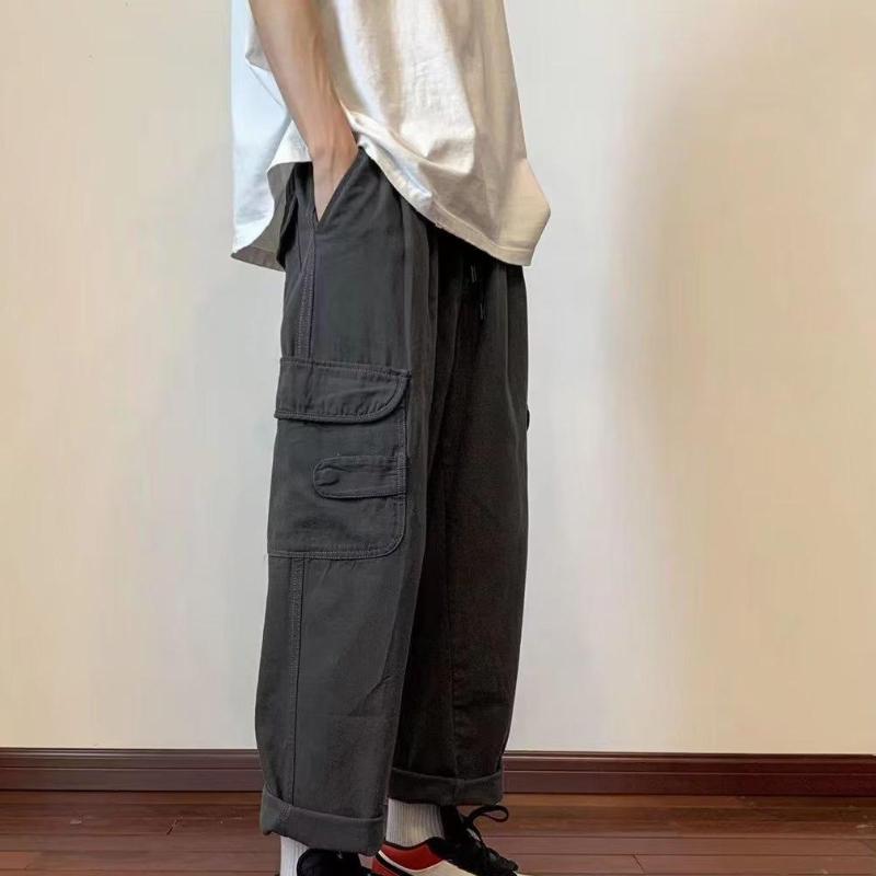 Мужские новые весенне-летние ретро рабочие брюки прямые свободные повседневные широкие брюки M серый