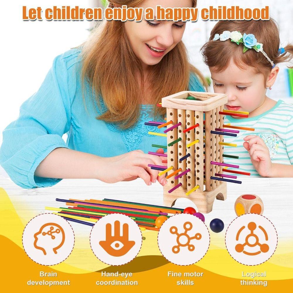 Dice Montessori Ball Dropping Game 42/16 Colourful Sticks Wooden Stick Tower Toy Set  Boys