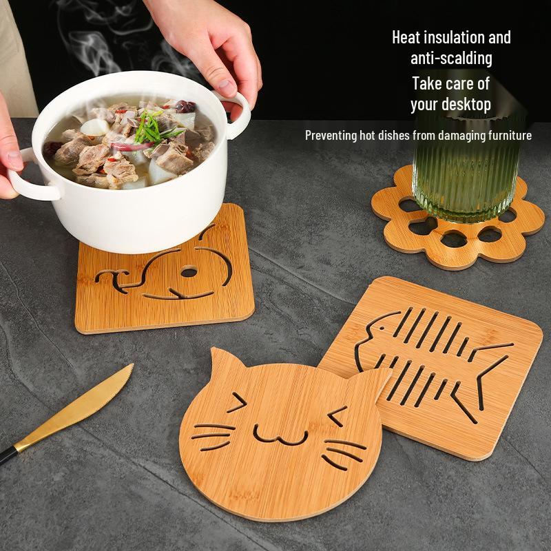 Cartoon Wooden Heat-Resistant Non-Slip Coaster and Placemat for Kitchenware
