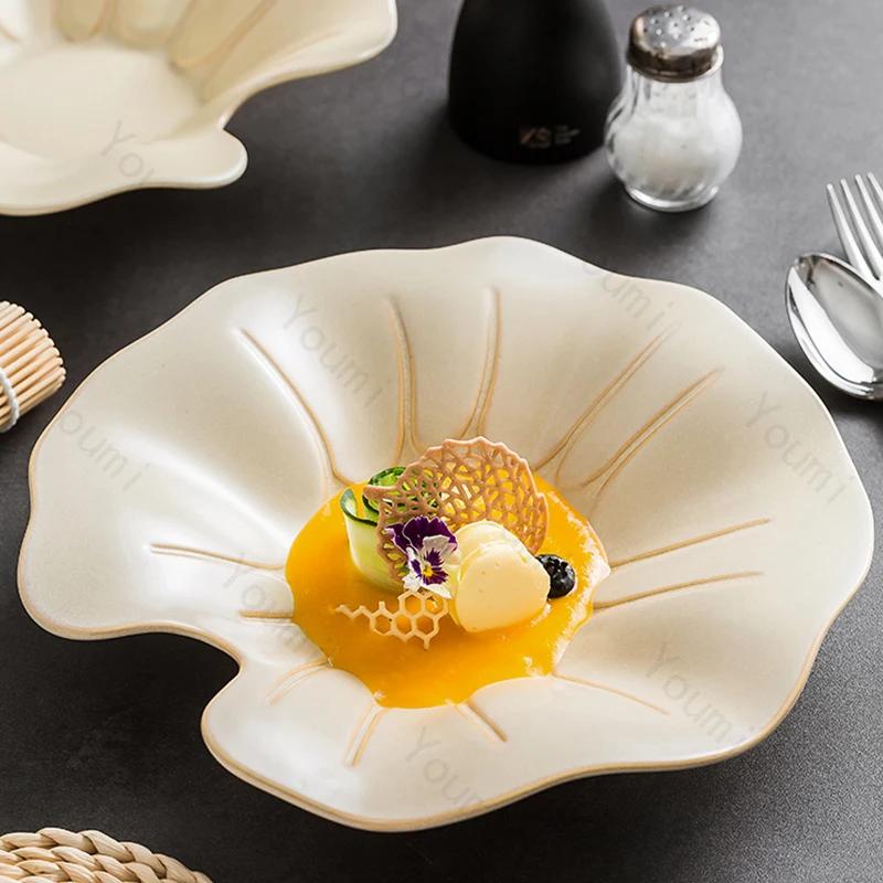 High End Restaurant Ceramic Plates Fashionable Light Luxury Soup Plate Exquisite Irregular Afternoon Tea  Dessert Salad Plate