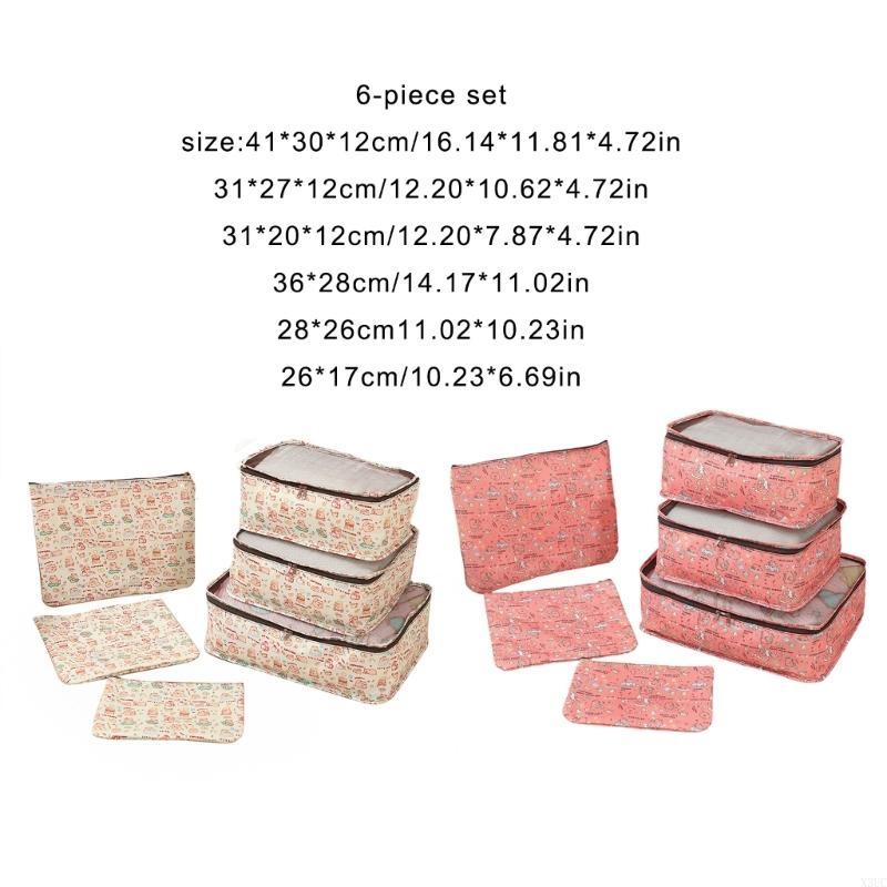 6 Pieces Luggage Sorting Set Featuring Packing Cubes Shoe Bag Cosmetic Case and Laundry Pouches for Tidying Travel X3UC