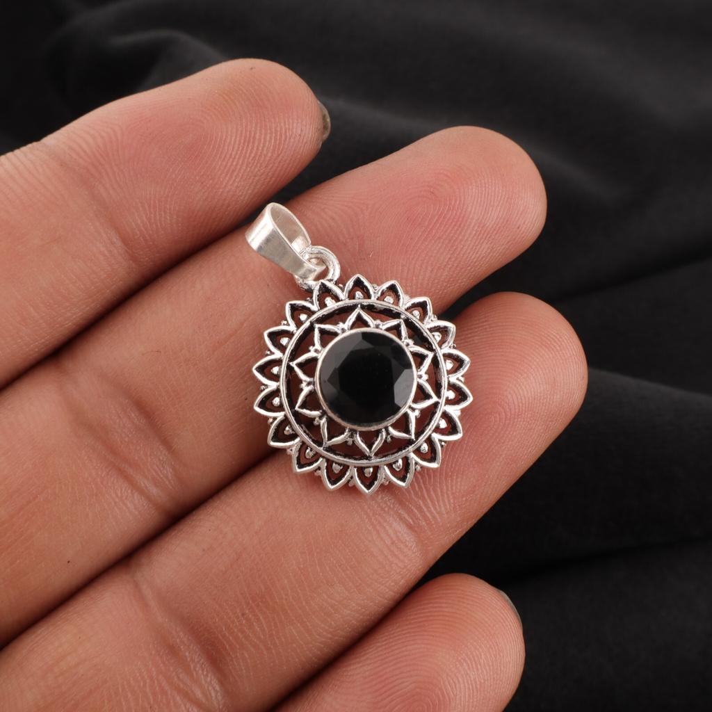 Black Onyx Gemstone 925 Sterling Silver Artisan Jewelry Pendant 1.14" For Party CP-30-21