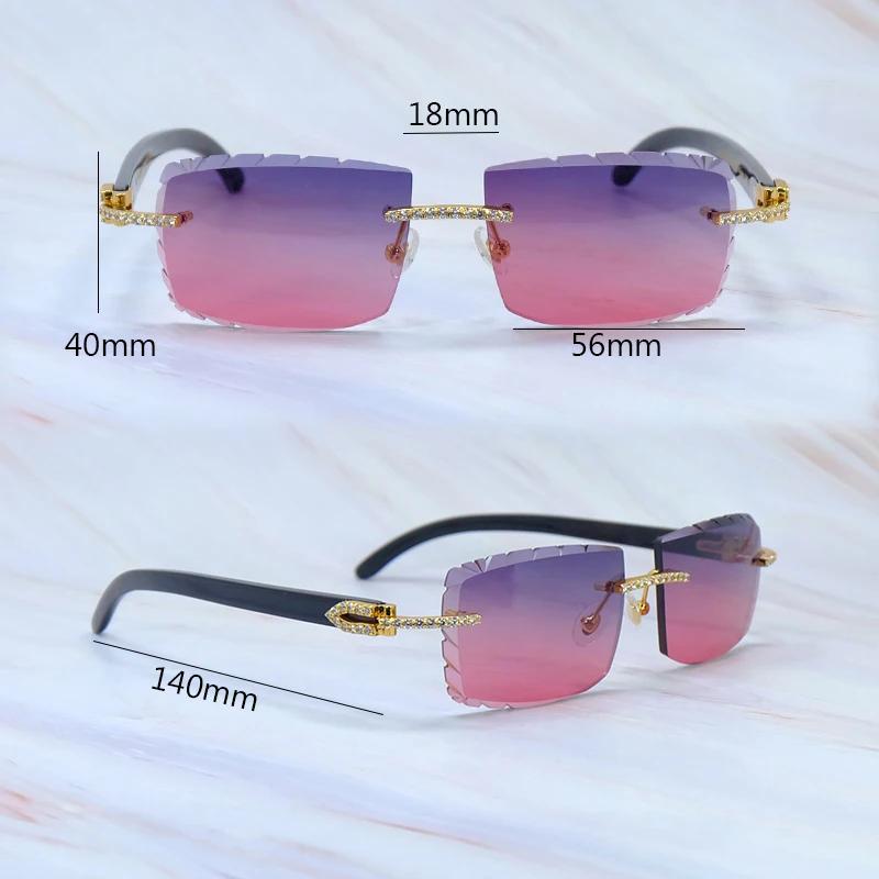 Buzlu Out Güneş Gözlükleri Elmas Kesim Şık Rhinestones Carter Siyah Manda Boynuzu Lüks Gözlük Vintage Güneş Gözlükleri Y2K Dekorasyon