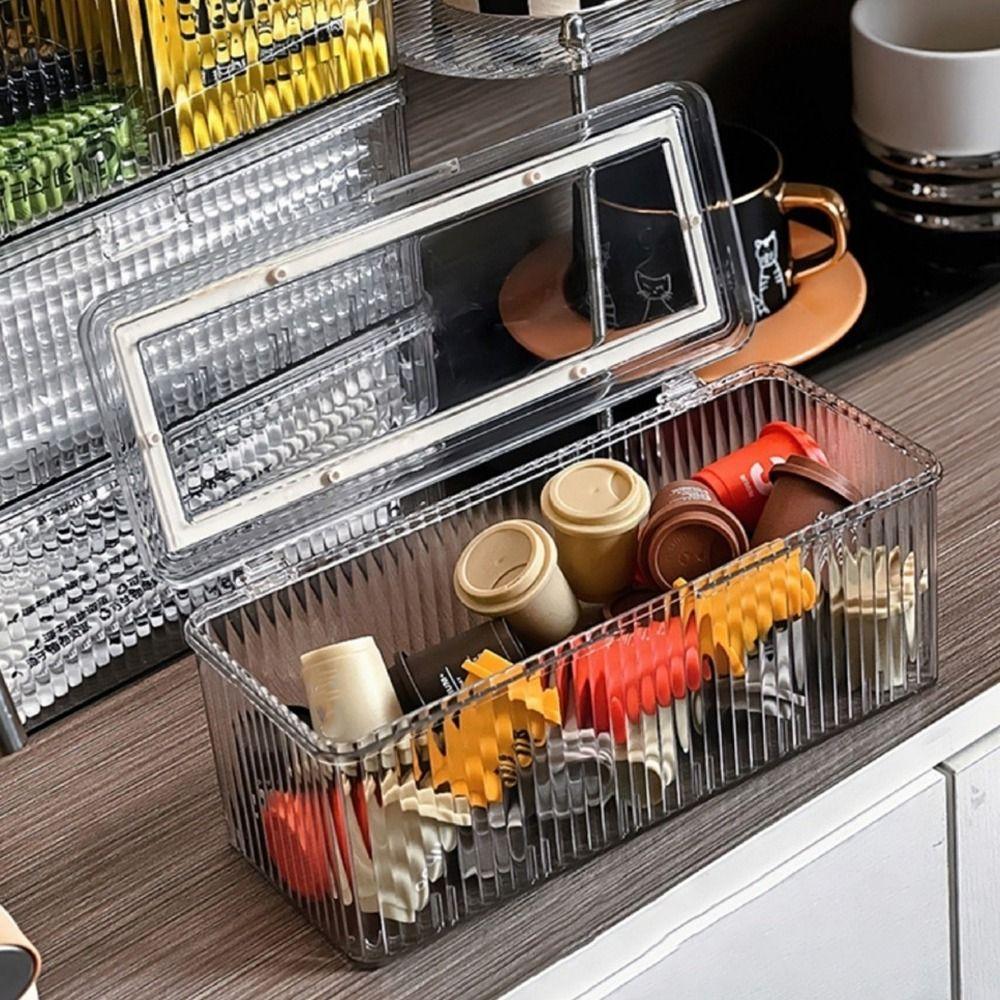 Plastic Tea Bag Storage Box Transparent Dust-proof Straw Storage Box Large Capacity with Lid Cosmetic Storage Box Bedroom