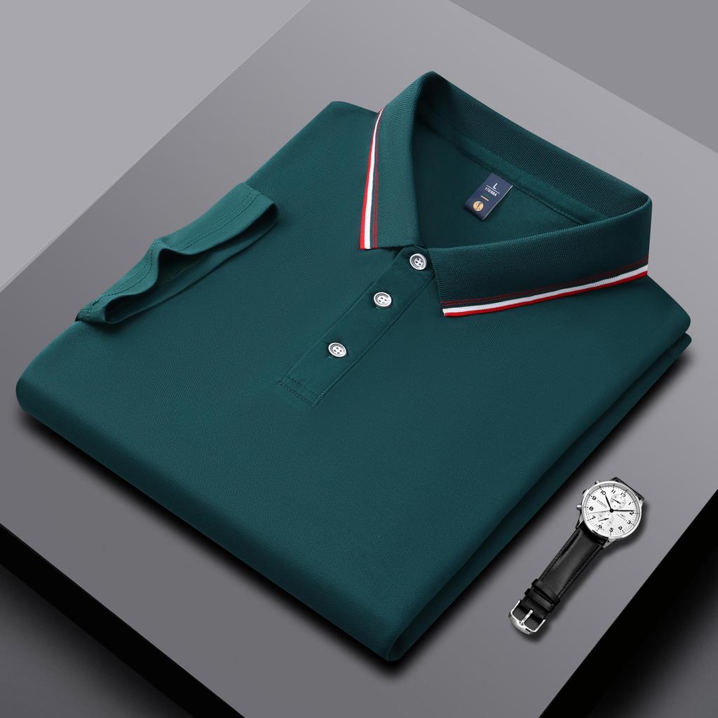 Polo da Uomo e da Donna Estate Nuove T-shirt a Collo Rigato Splicing Colore di Alta Qualità Business Tinta Unita Maniche Corte