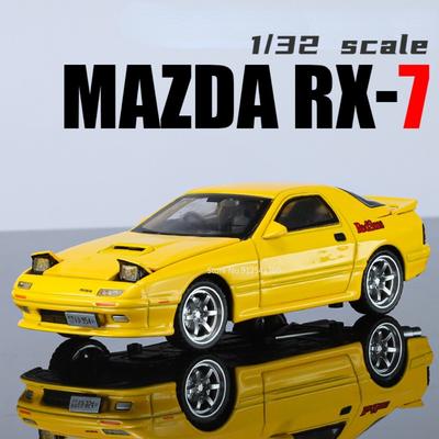1/32 Initial D Mazda RX7 Spielzeugautomodelle aus Druckgusslegierung mit Ton und Licht, maßstabsgetreues Modellauto, Spielzeug für Kinder, Geburtstagsgeschenke zum Sammeln