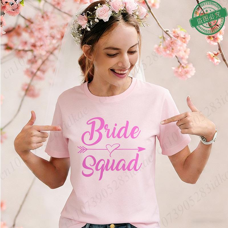 Team Bride Squad Matching T-Shirts, Arrow Heart Graphic Tees, Short Sleeve O Neck Tops for Bachelorette Party & Bridal Shower