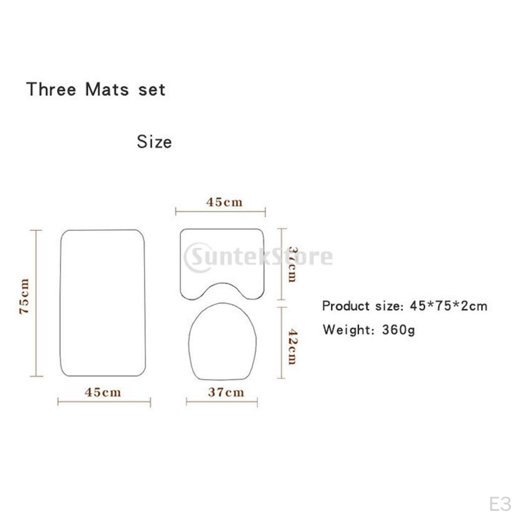 3 Pcs Bath Rug Set Shower Ensemble Mermaid Theme Toilet Lid Cover