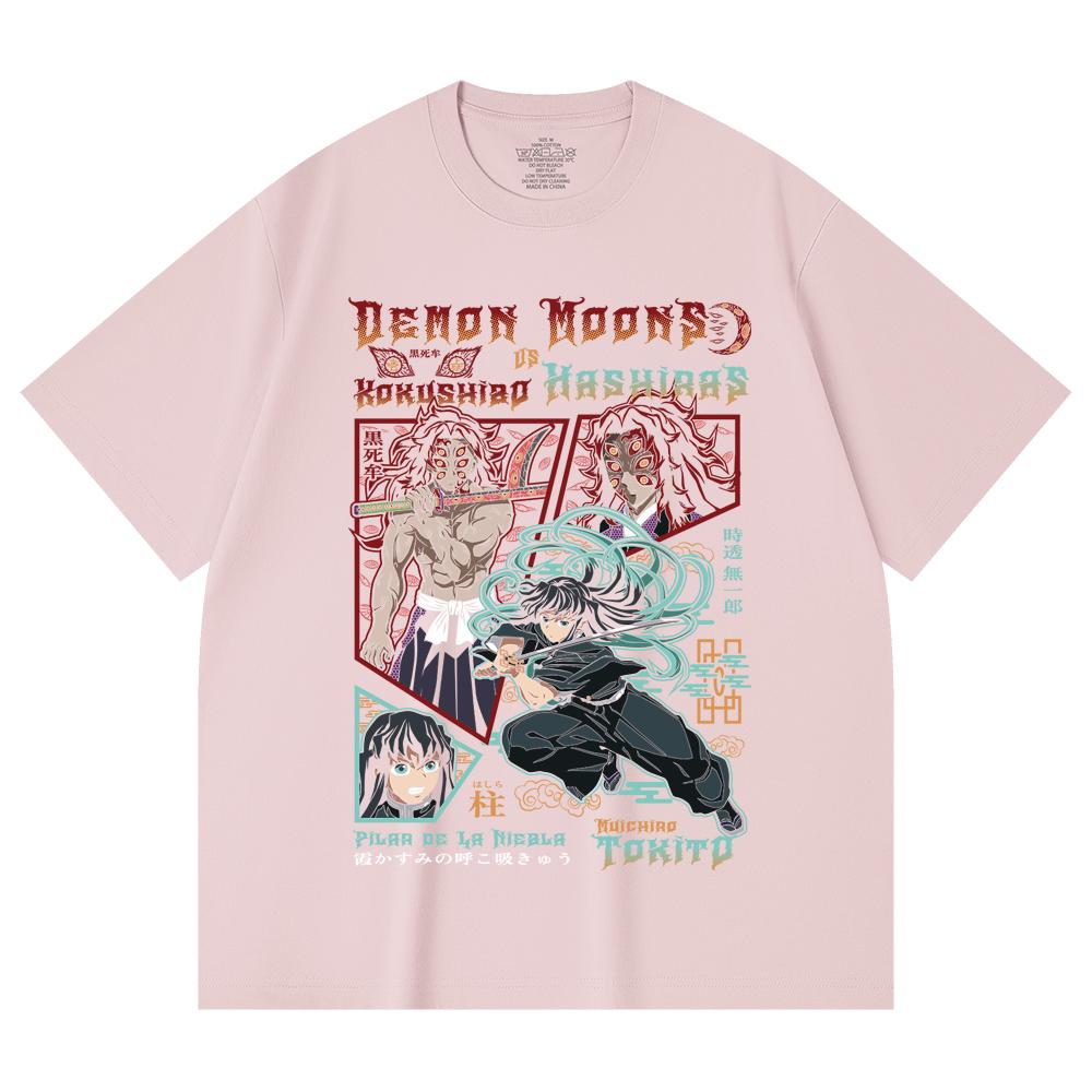 230 Gsm 100% Cotton Demon Slayer V93 Kokushibo x Tokito Print Unisex Heavy Cotton T Shirt