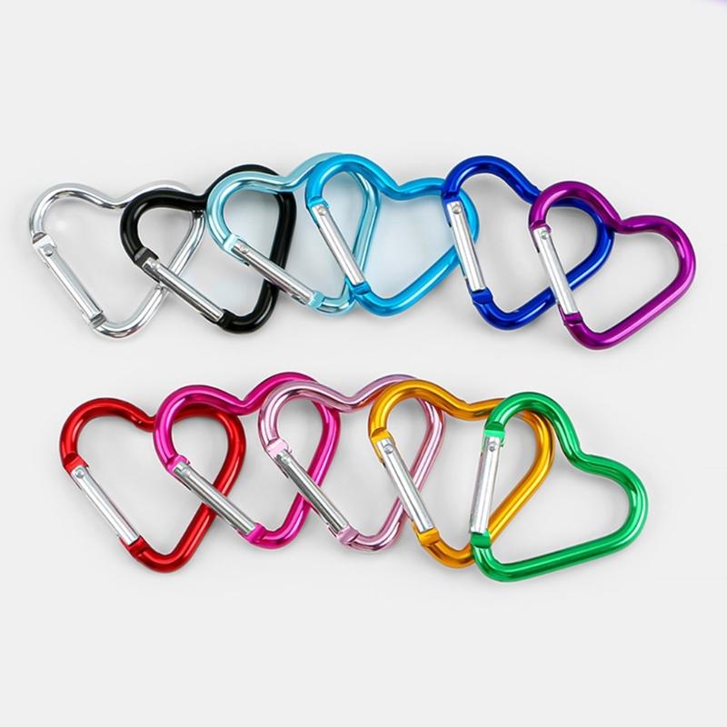Pack of 10 Heart Shaped Metal Carabiner Keychain Accessory Portable for Outdoor Climbing and Camping Keyring Hook