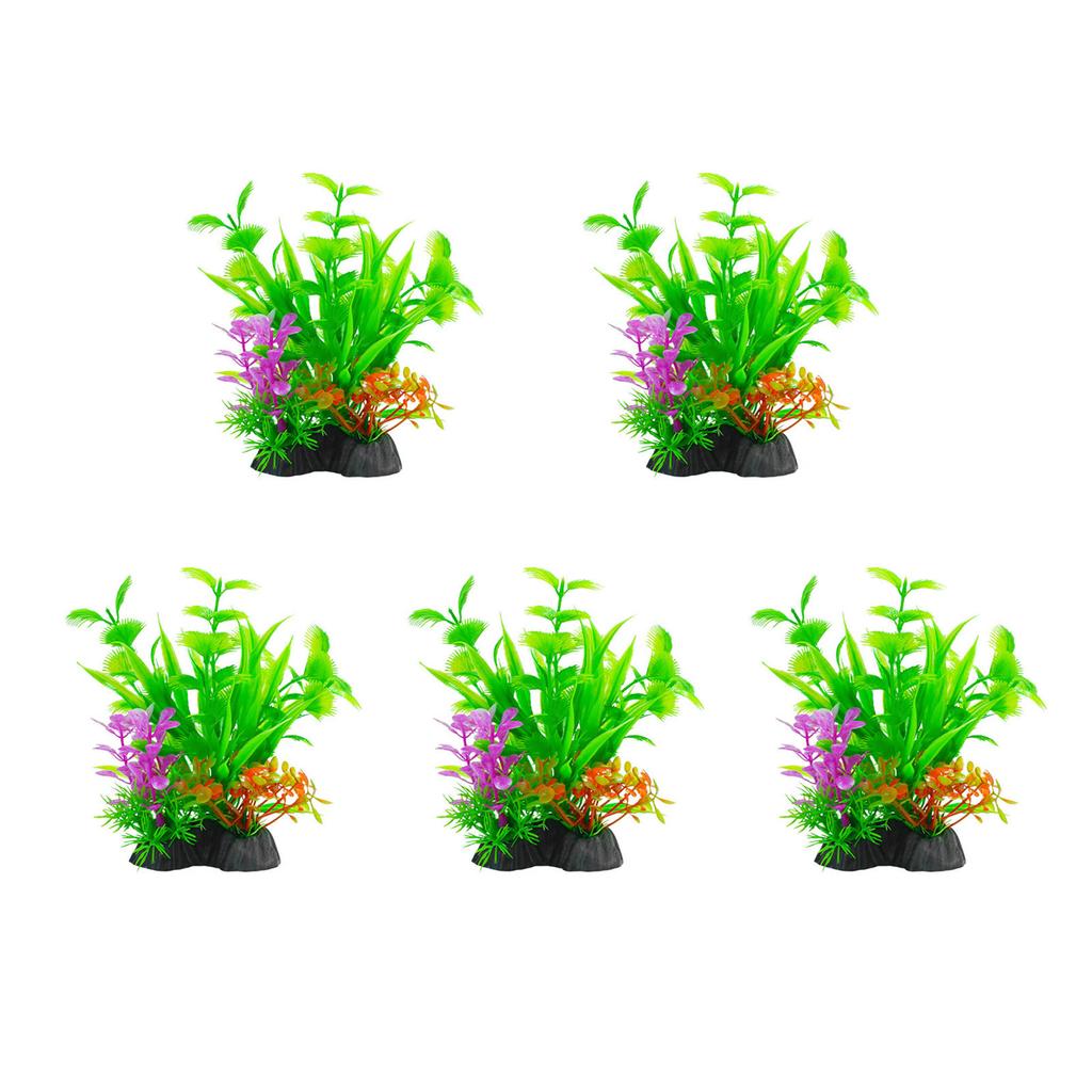 Realistic Artificial Green Plant Set of 4 with Base for Fishtanks Home Office Aquariums Underwater Landscape Accessories