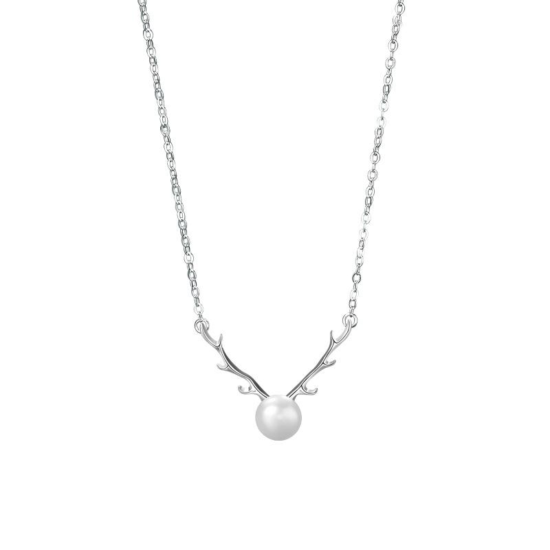 Pearl Antlers Necklace Female Mori Small Fresh Personality Versatile Retro Pearl Pendant Jewelry