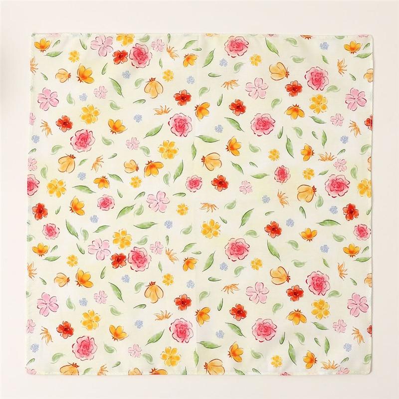 1Pc 34x34cm Thin Cotton Retro Flower Printed Women Pocket Handkerchief Scarf Absorbent Wipe Sweat Towel