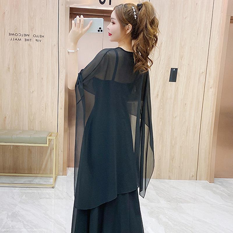 Women's 2025 Summer Chiffon Spaghetti Strap Dress - Stylish Goddess Mesh Two-Piece Skirt Set