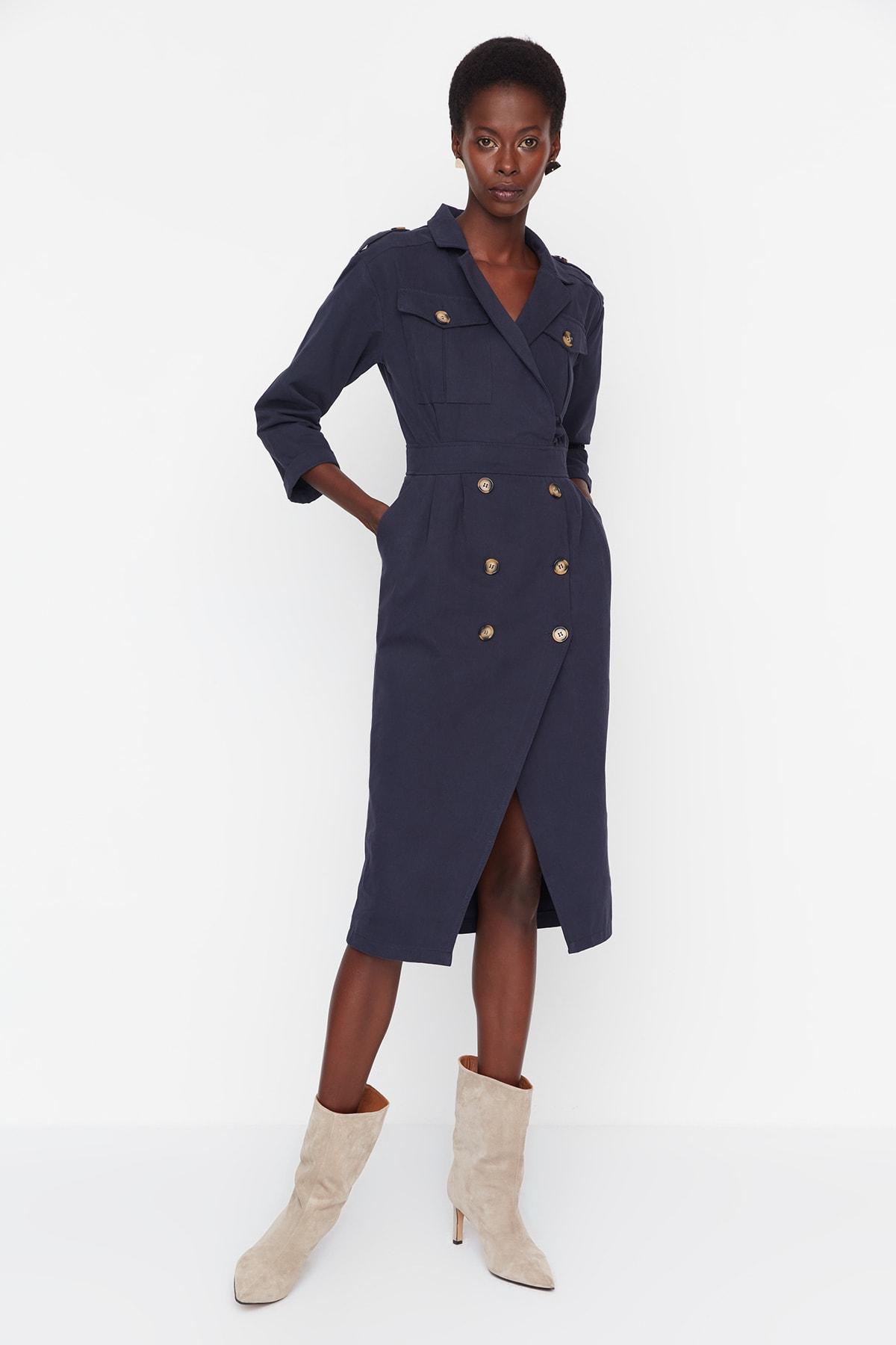 

Темно-синее платье-жакет на пуговицах TWOAW22EL0270