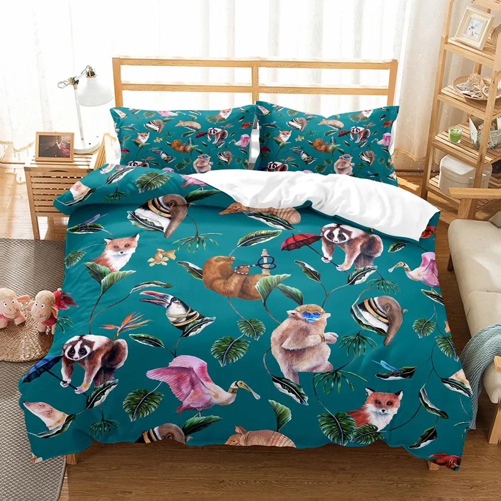 Kids Cartoon 3D Print Bedding Set - Panda Fox Pet Cat & Lovely Dog Duvet Cover & 2pcs Pillowcases Comforter Cover 2/3pc 150x200