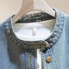 Stand-up Collar Retro High Coat Autumn Loose Versatile and Thin Jacket Top Minimal Round Collar Vintage Light Wash Gold Button Cropped Denim Jacket