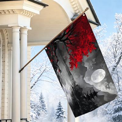 2D Flat - 2D Flat - 1pc 2D Flat, Decorative Flag, Chinese Ink Red Maple Pagoda Scenery Pattern Flag, Artistic Wall Hanging for Home Living Room Bedroo
