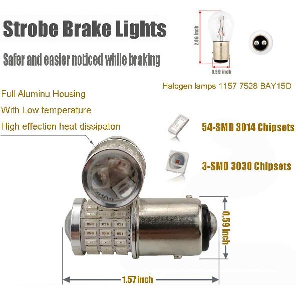 iBrightstar 9-30V Flashing Strobe Blinking Brake Lights 1157 2057 2357 7528 BAY15D LED Bulbs with Projector Replacement for Tail Brake Stop Lights,