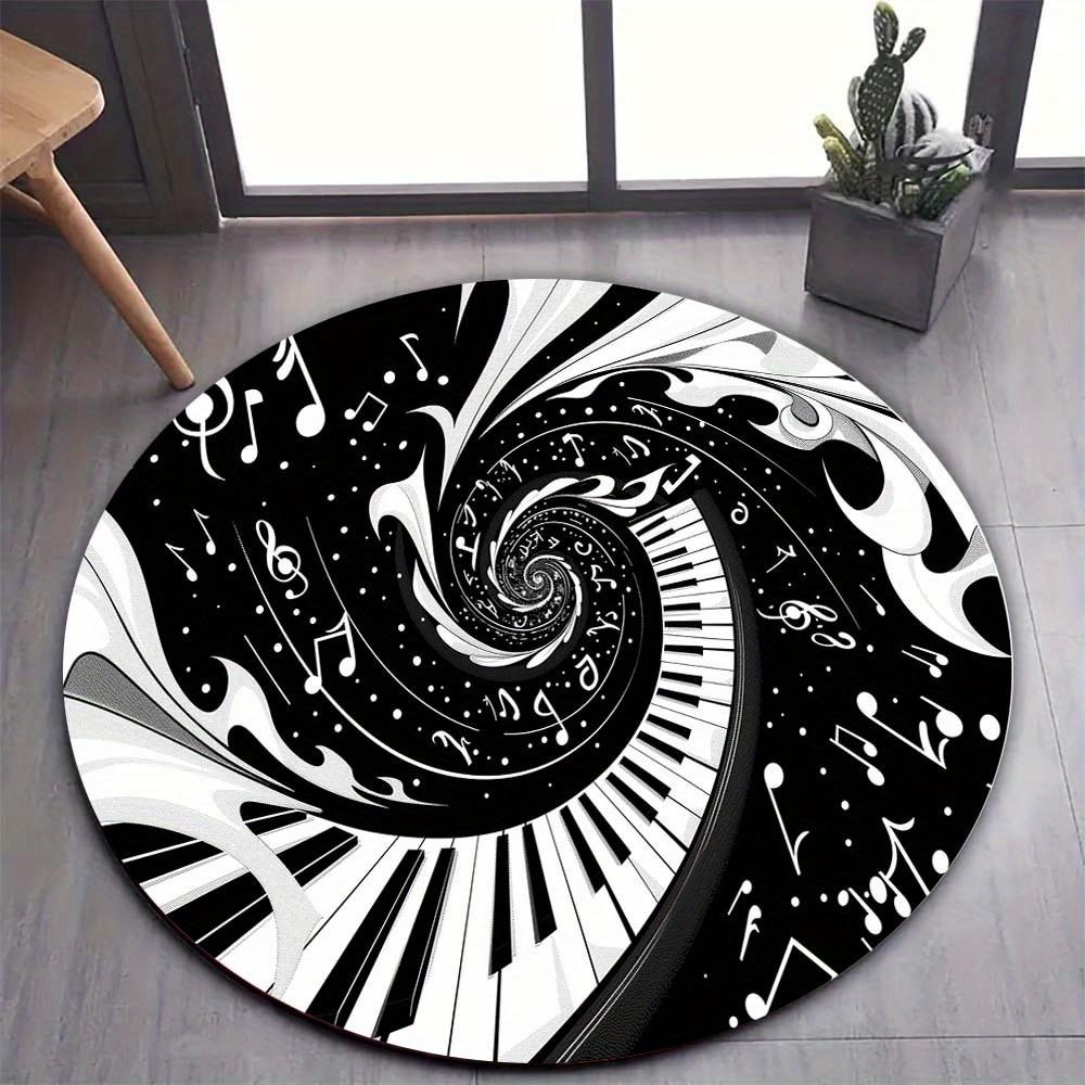 Piano Key & Music Note Round Rug – Non-Slip Polyester Chair Mat for Office Floor Protection – Stylish Home Decor