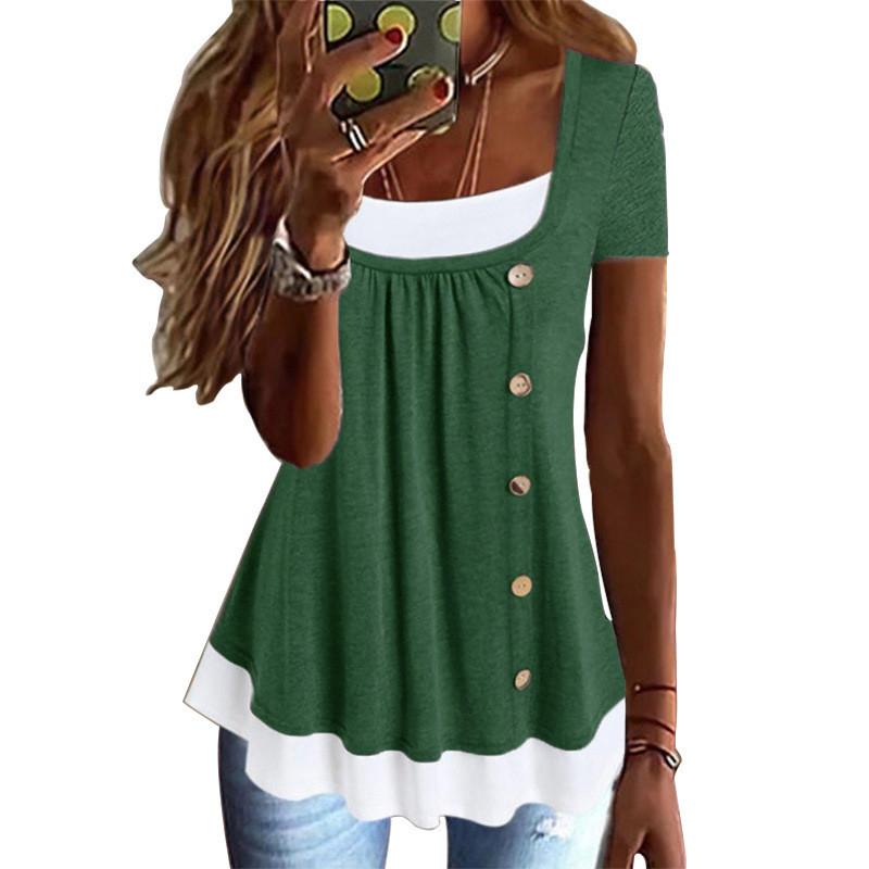 Womens Summer Casual T Shirt With Button Details And Cotton Fabric For Office Wear