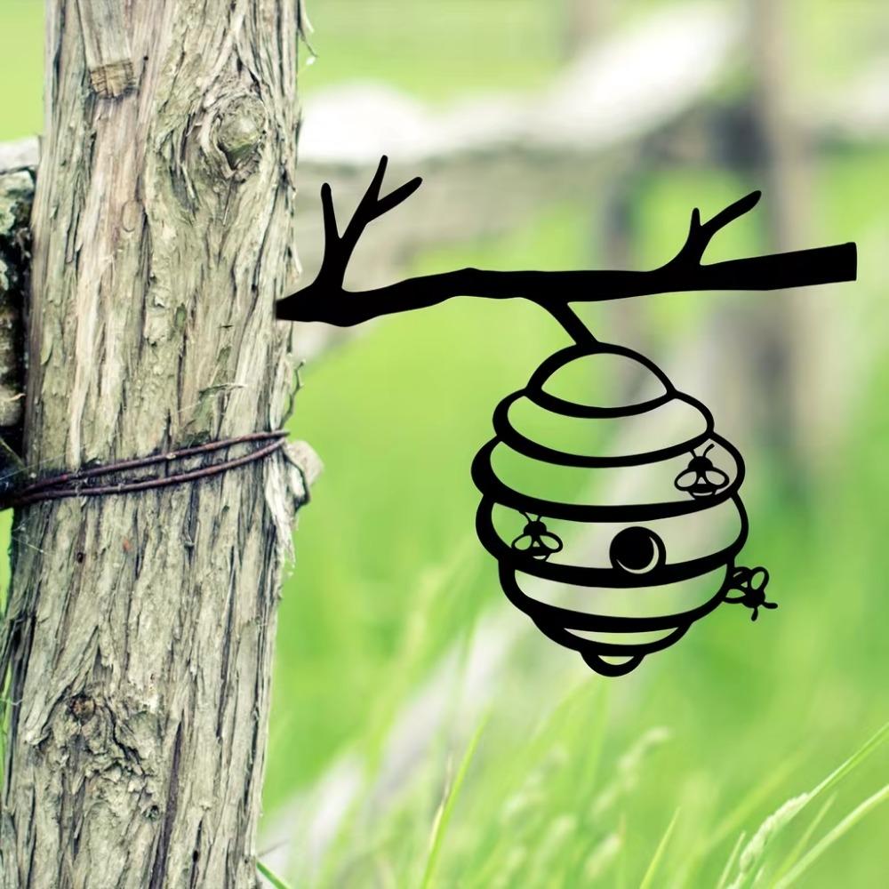 1pc Add a Magical Touch To Your Garden with This Metal Bee Hive Stake Branch Goblin Silhouette Iron Art Decor