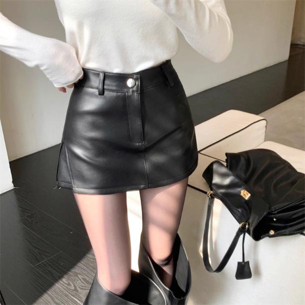 Chic Slimming Leather Bodycon Skirt - Autumn/Winter Sexy Style Large чёрный