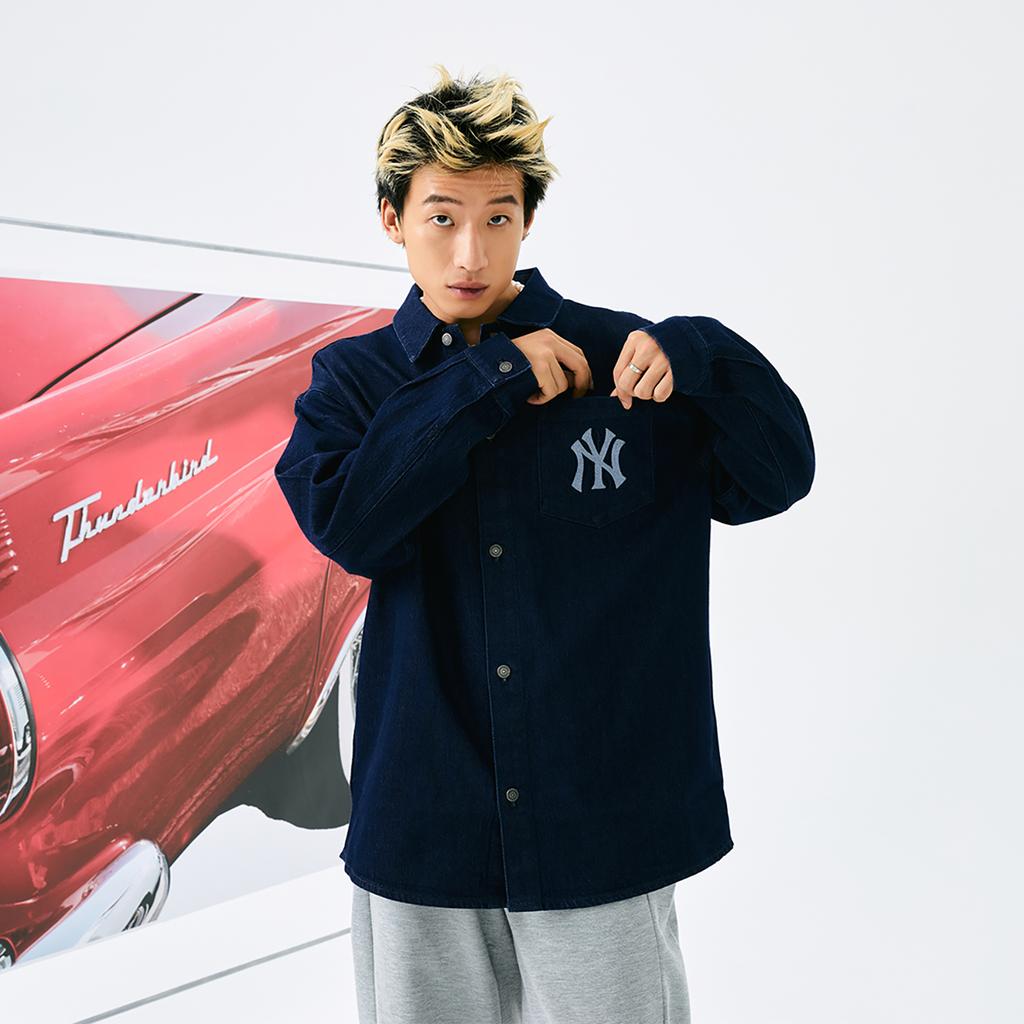 New MLB MONOGRAM Collection New York Yankees 24FW Shirt Unisex Dark Marine Blue 3ADRM0344-50NYD