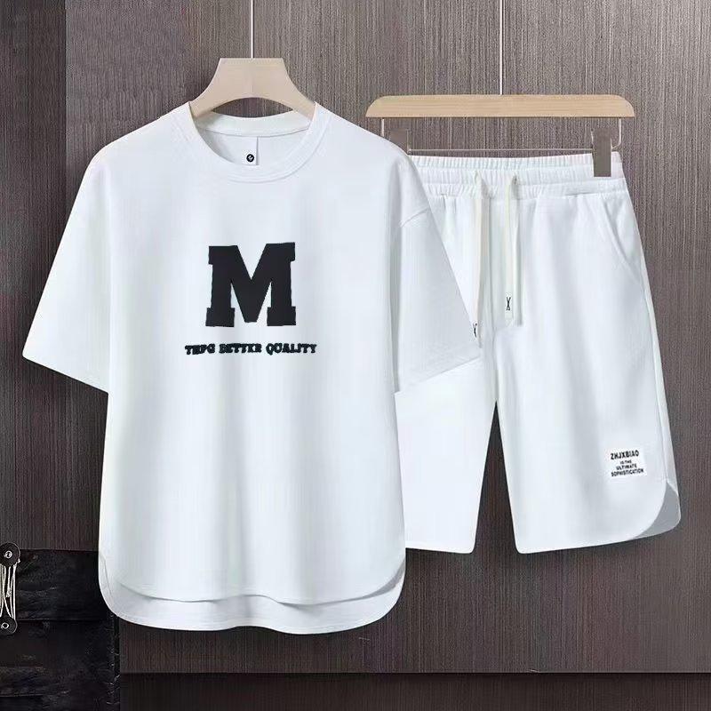 

Мужской модный повседневный летний костюм-двойка 2023 года: Свободная рубашка с коротким рукавом и шорты для подростков и студентов M белый