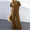 Women's Loose Fit Two Piece Pants Set Short Sleeve Crop Top Elastic Waist Wide Leg Pants Linen Blend Solid Casual Tracksuit 2026 Summer