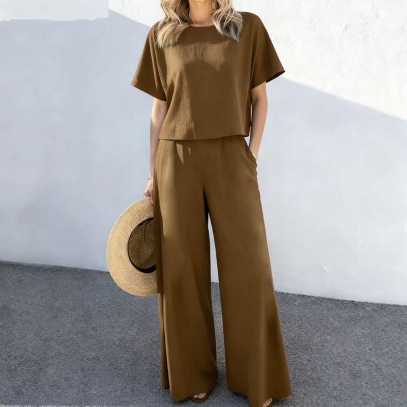 

Spring New Wide-leg Pants Set - Women s Long Pants and Top Two-piece Set XXL хакі