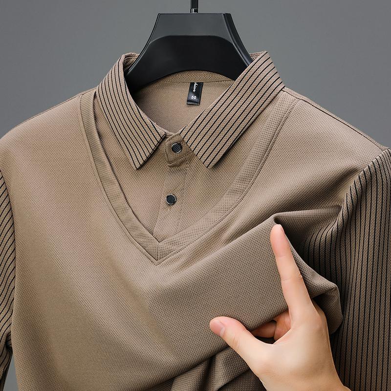 High End Personalized Shirt Collar Sweater Men'S Autumn New Fashion Casual Korean Version Fake Two Piece Long Sleeved T-Shirt