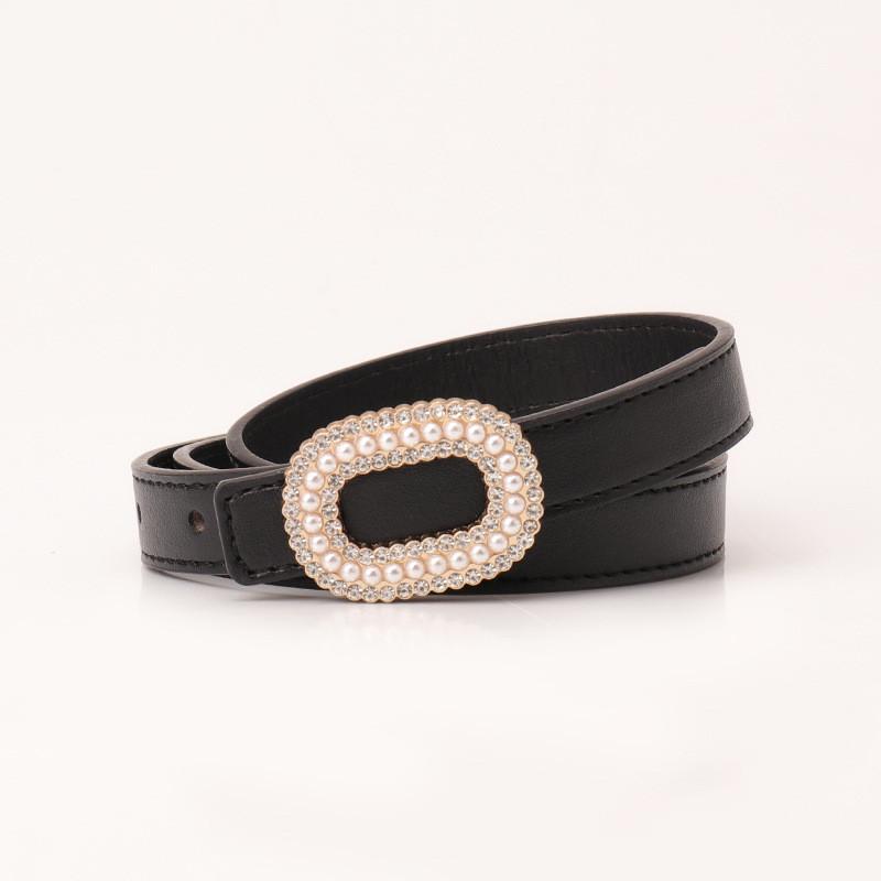Pu Pearl Rhinestone Snap Closure Belt For Women Elegant Dress And Jeans Accessory