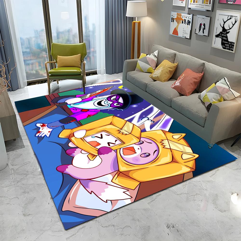 Happy Foxy Boxy and Rocky Lankybox Carpet Rug for Home Living Room Bedroom Sofa Doormat Decor,kids Area Rug Non-slip Floor Mat