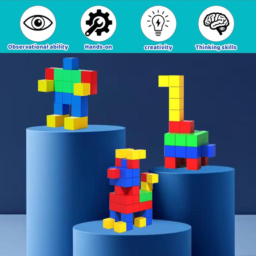 32-Pcs Magnetic Blocks, Montessori-Style 3D Color Building Toys. Educational Construction Cubes for Kids Aged 3+, Perfect Gift