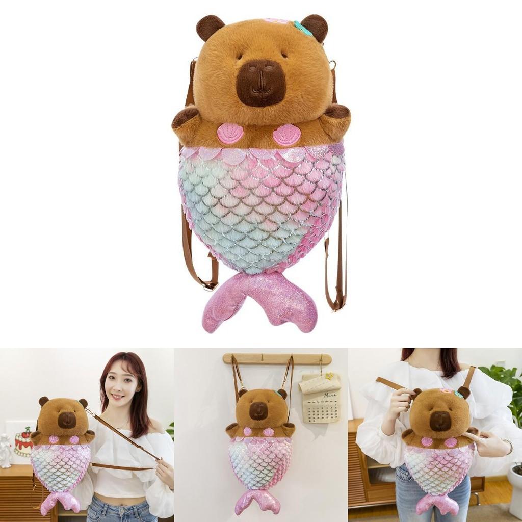 Cartoon Mermaid Water Pig Plush Backpack With Large Capacity For Girls And Teens