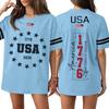 Womens Short Sleeve V Neck Oversized T Shirt 1776 2026 USA Letter Print Loose Fit Top Flag Graphic Tee