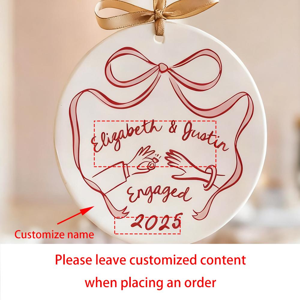Personalised First Christmas Engaged Ceramic Ornament Engagement Gift for Couples Keepsake Gift Xmas Tree Decor Photo Prop