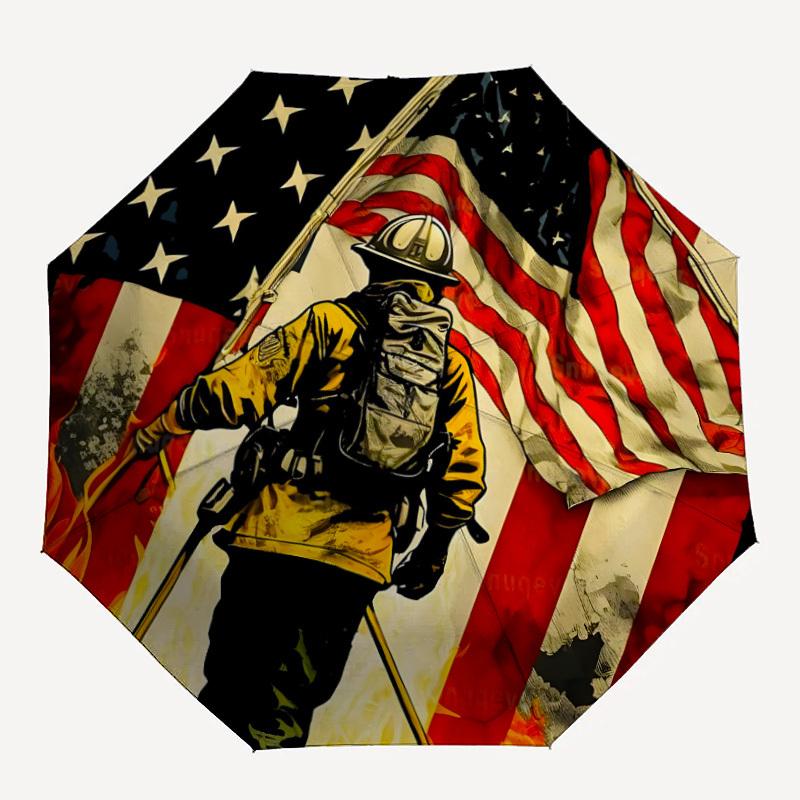 

1pc Firefighter Flag Automatic Folding Umbrella - Compact 8-Rib Design, Durable Plastic & Iron, Lightweight for Outdoor Daily Use145
