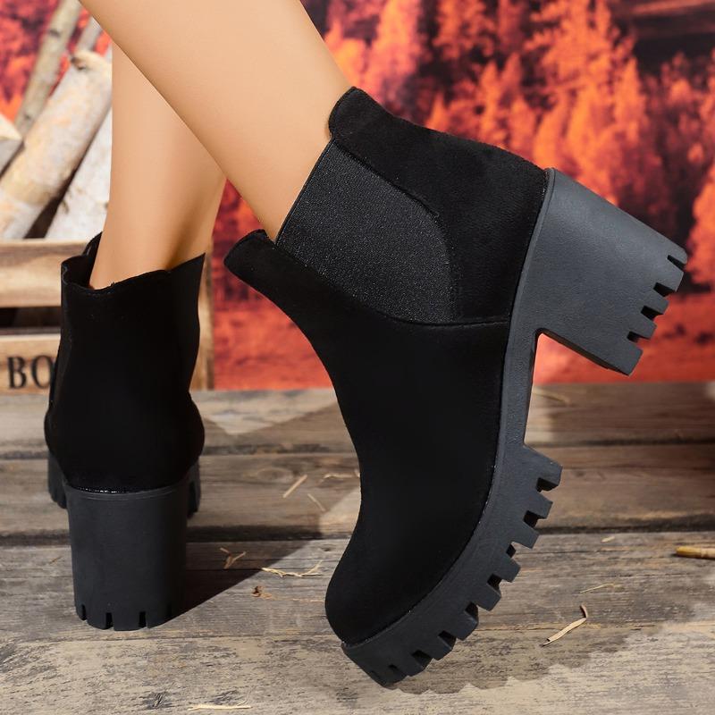 Autumn and winter new large size thick heel Martin boots women's platform short boots high heel leather boots