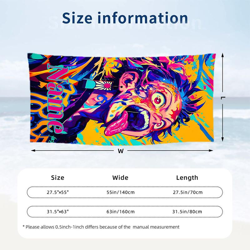Tanjiro Custom Name Printed Beach Towel Personalized Soft Towel For Swimming Beach Travel