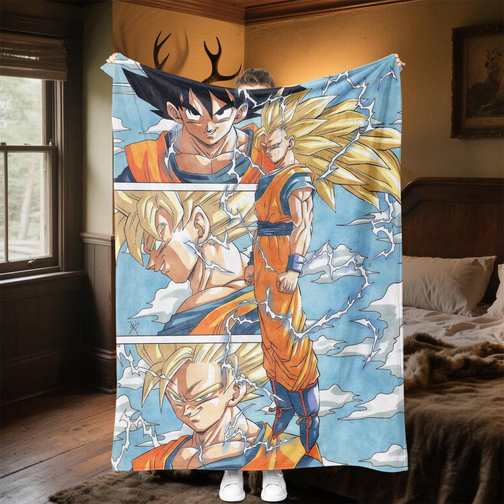1 Stück Son Goku Druck Flanelldecke, Hohe Qualität für alle Jahreszeiten, Heimdekoration, Wärme und Komfort, Perfekt für Weihnachtsgeschenke